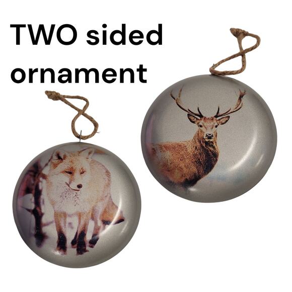 Deer/Stag Fox Christmas Ornament Woodland Hunting Theme Metal Flattened Round - Picture 1 of 5
